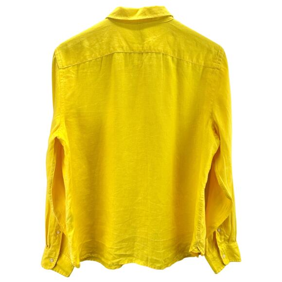 Lauren Ralph Lauren Linen Blouse Women's Size XL Bright Yellow Roll Tab‎ Sleeve - Picture 2 of 4
